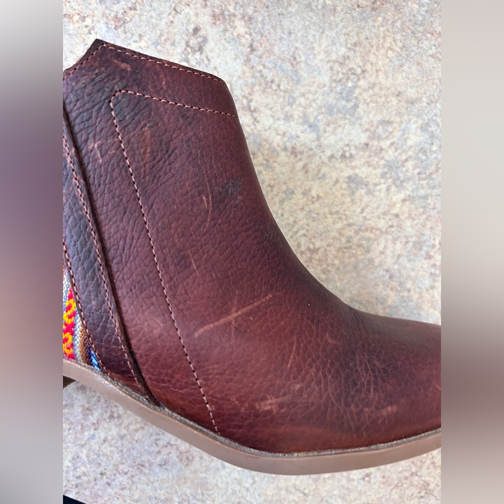 Inkka Beautiful Brown Leather Ankle Boots with Textile Design size 9 - Picture 9 of 10